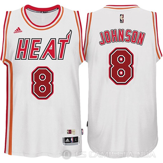 Camiseta Johnson #8 Miami Heat Retro Blanco - Haga un click en la imagen para cerrar